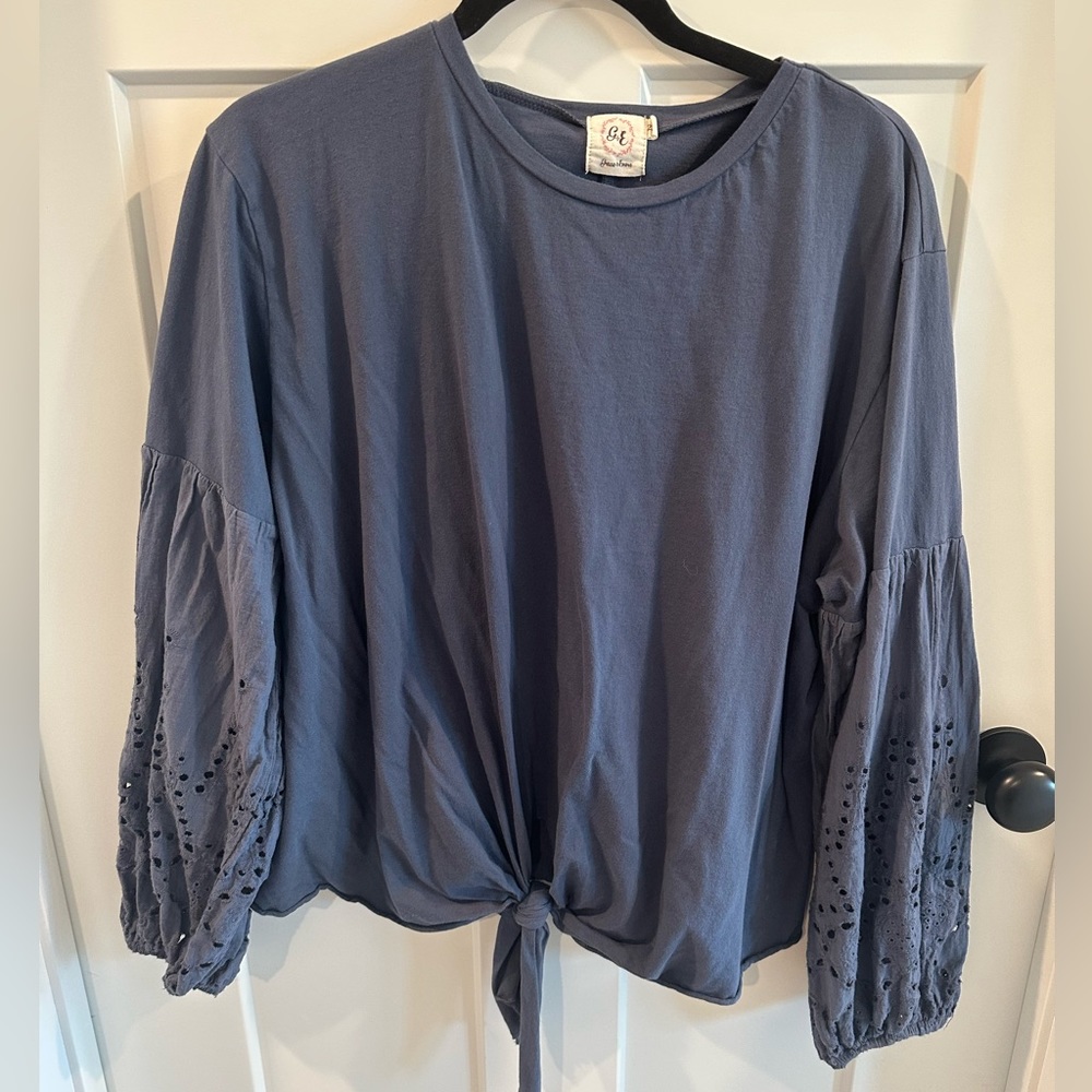 Grace & Emma Embroidered Long Sleeve Tie Top